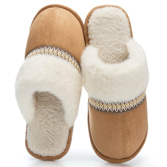 Shoes - Women's Cozy Memory Foam Slippers, Anti-Skid Sole, Faux Fur, Slip-On